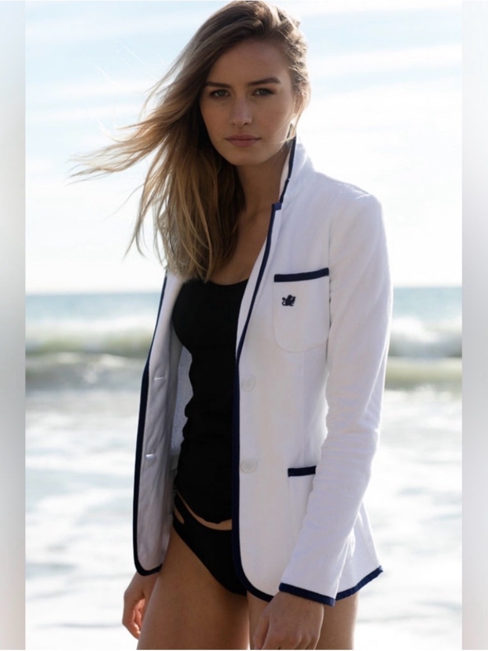 BASK White & Navy Toweling Blazer | S